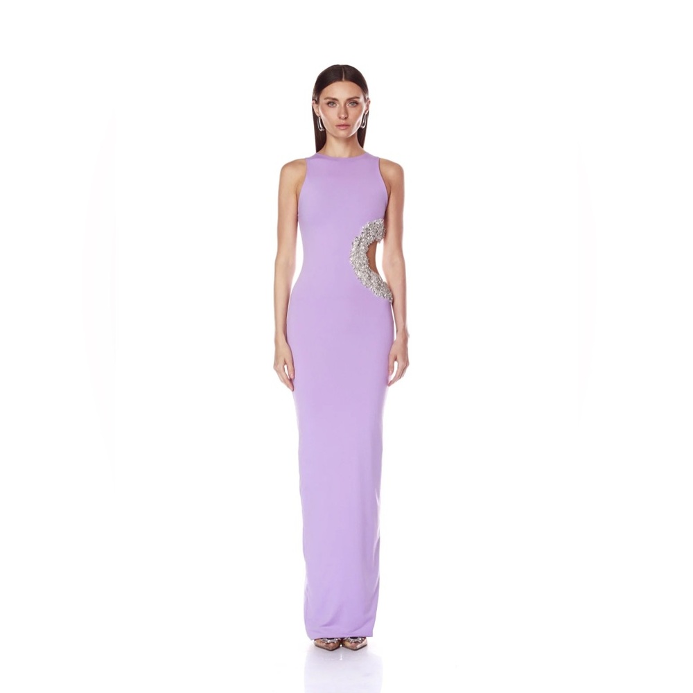 NWOT BRONX AND BANCO Camila Lilac Rhinestone Cutout Maxi Dres,  Evening Gown